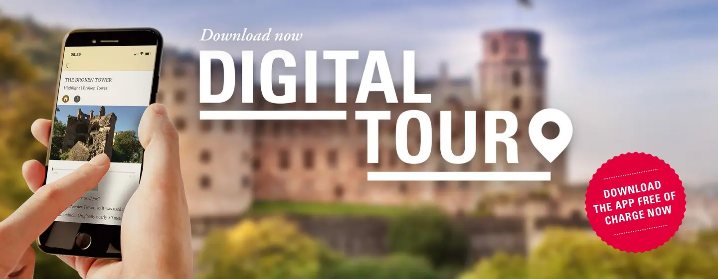 Heidelberg Castle, advertising banner for the app "Monument BW" 